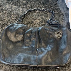 Elliott Lucca soft black leather shoulder handbag with silver color detail